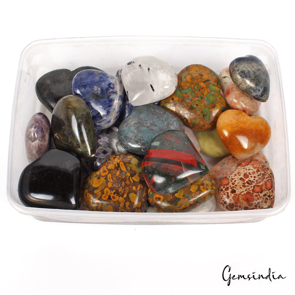 24 Pcs Heart Shaped Natural Crystals Bulk Healing Multi Gemstones Collection-2Kg