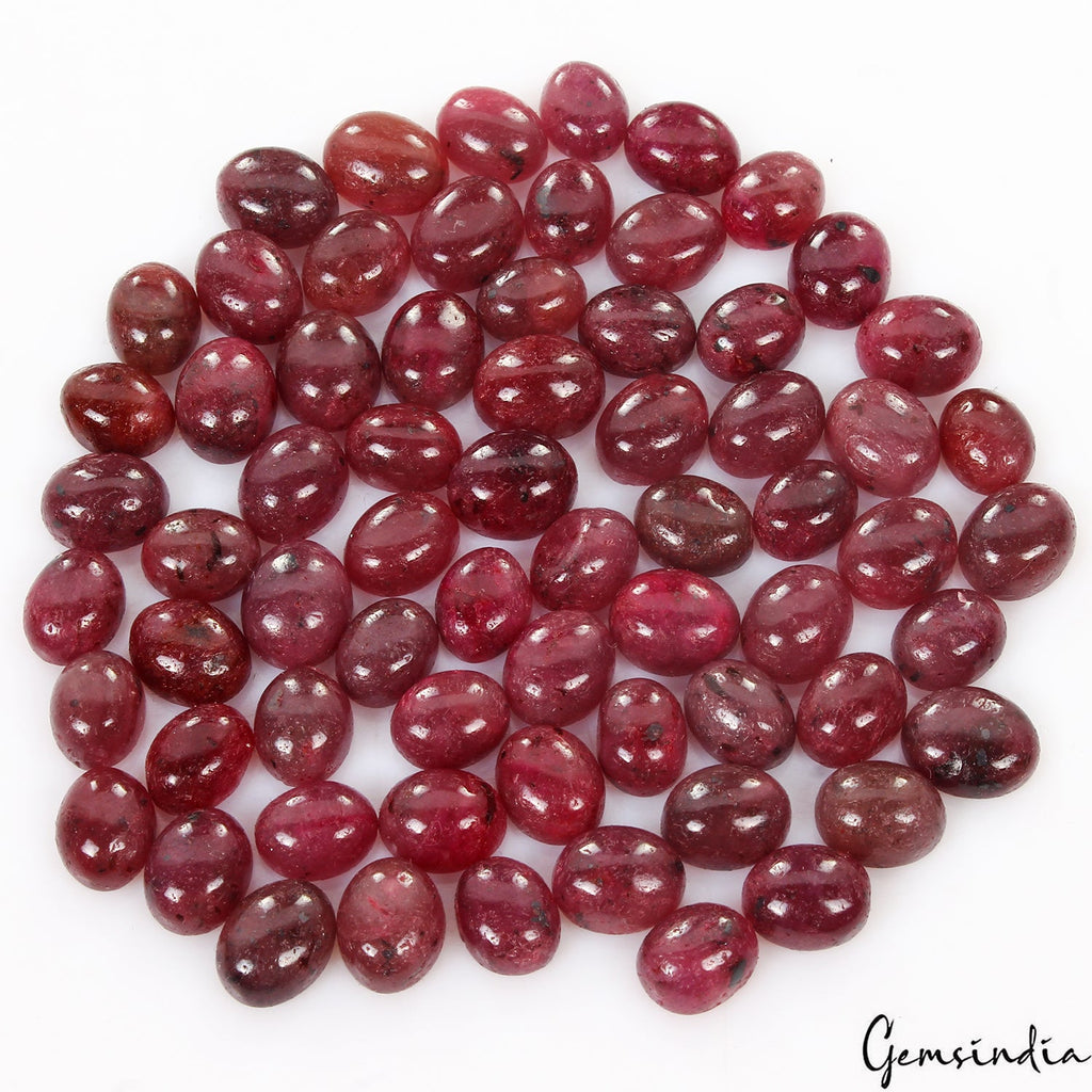 300 Cts/67 Pcs Natural Deep Red Ruby Oval Cabochon Loose Gemstones for jewelry