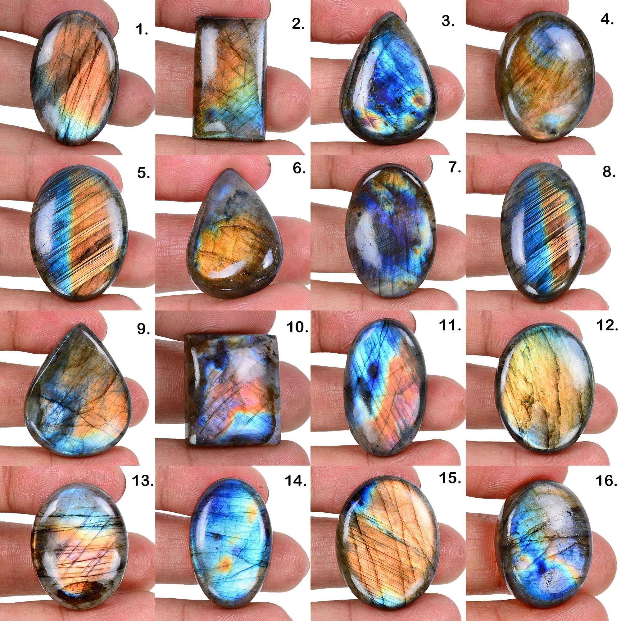 740 Ct Natural Blue Purple Multi Fire Mix Cabochon Labradorite Gemstones ~16 Pcs
