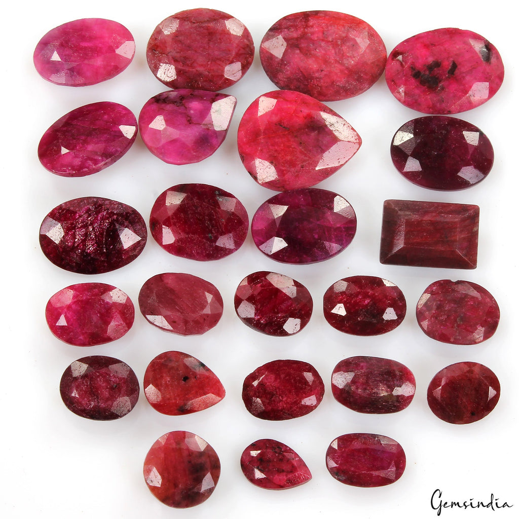 300 Cts/25 Pcs Natural Red Ruby Mixed Cut Loose Faceted 12-23mm Jewelry Gems Lot