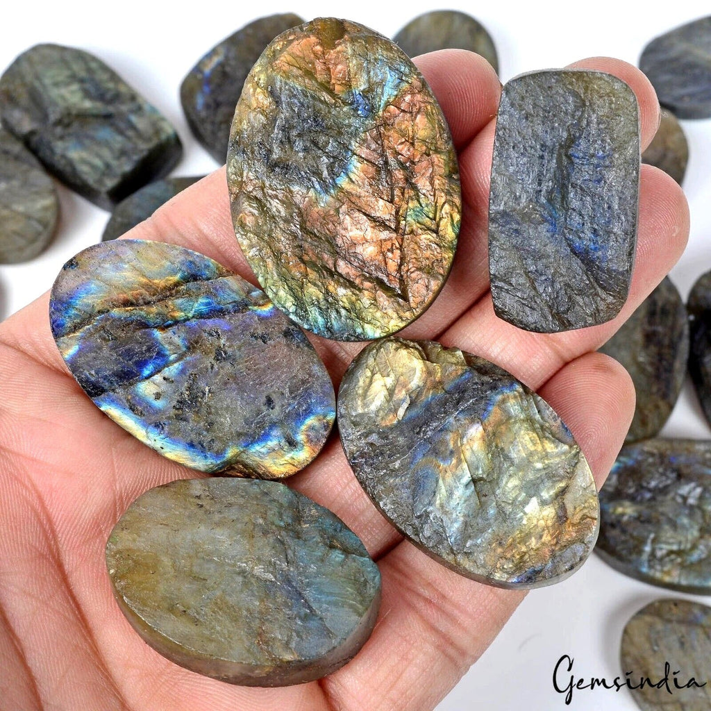 22 Pcs Natural Labradorite Multi Flash Raw Face 30mm-39mm Druzy Loose Gemstones