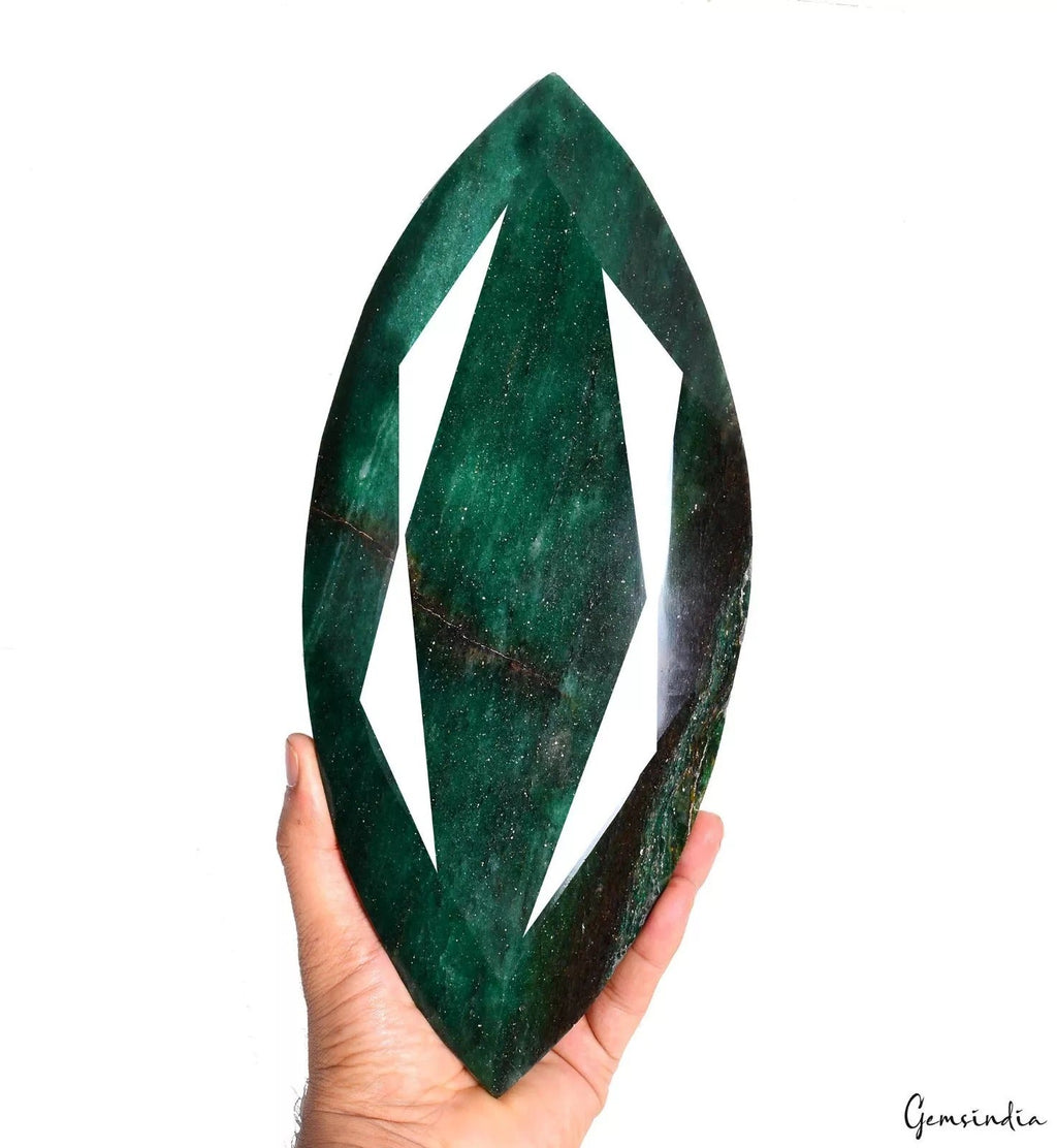 3.5 Kilo Untreated Bottle Green Aventurine Marquise Cut Museum Grade Gemstone