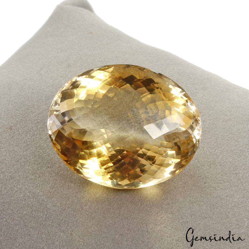 VVS 46.00 Cts Natural Yellow Citrine Oval Checker Cut Eye Clean Loose Gemstone~