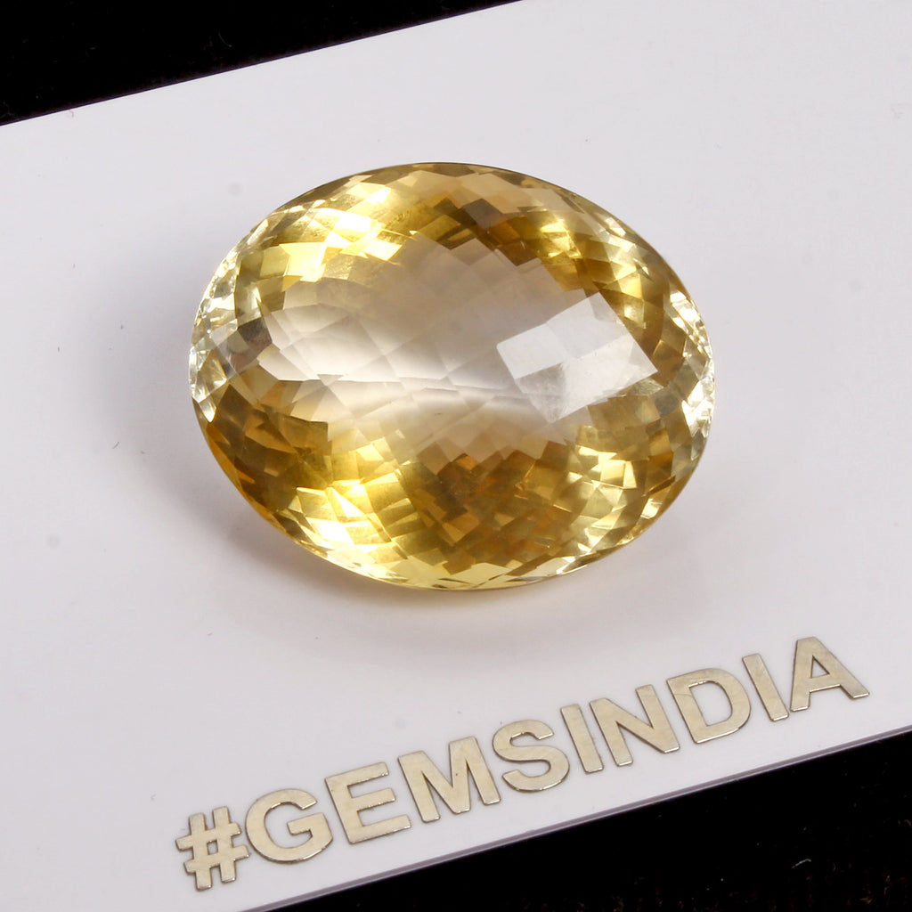 VVS 46.00 Cts Natural Yellow Citrine Oval Checker Cut Eye Clean Loose Gemstone~