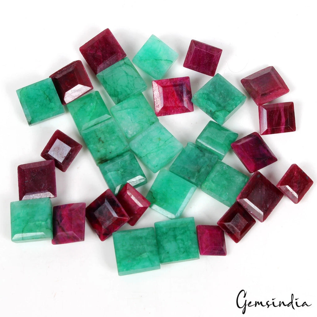 Emerald Lot, Loose Gemstone, Square Cut, Color Enhanced — 32 Pieces, 11mm to 16mm, 550 Ct, Brazil