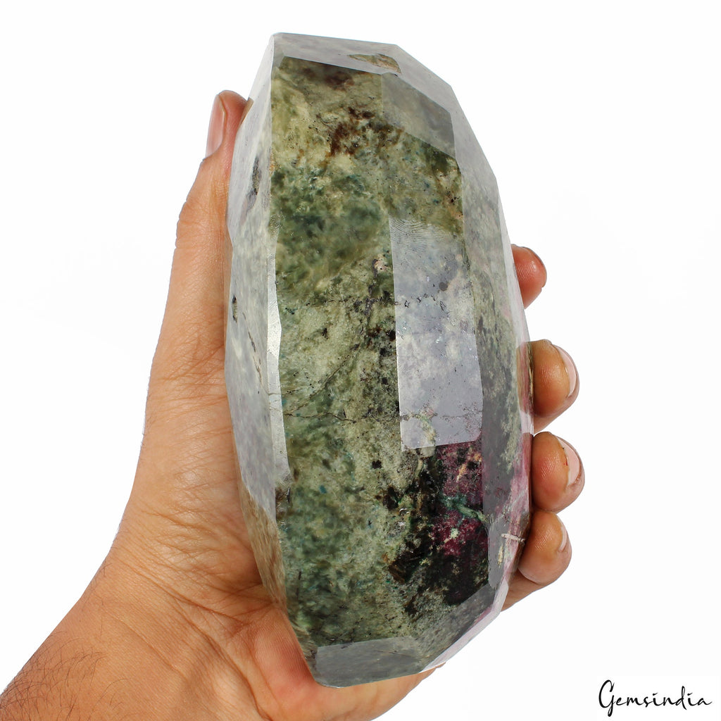 Large 2 Kilo Natural Huge Bi Color Ruby Zoisite Oval Faceted Untreated Gemstone