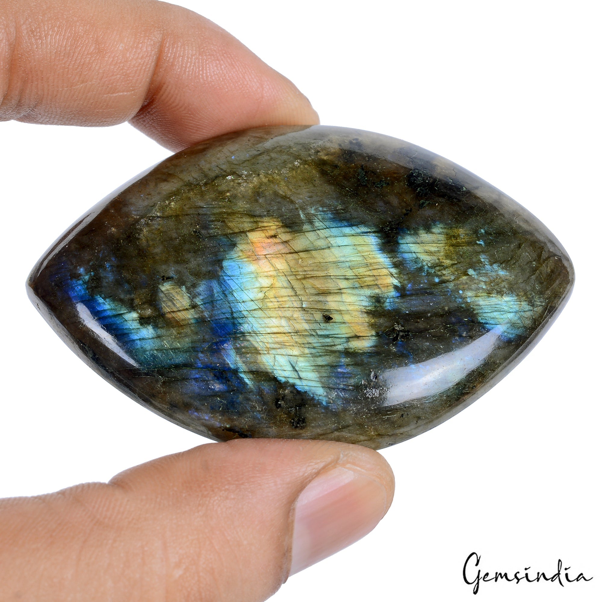 265 Ct Natural Untreated Green Blue Labradorite Fancy Cab Loose Gem For Pendant