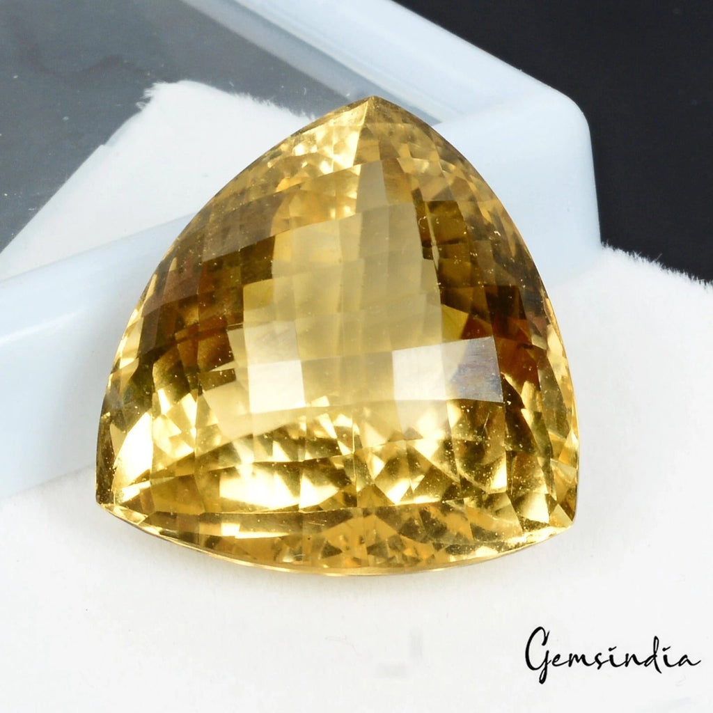Trillion Checker Cut Natural Unheated Top Rich Yellow Citrine Brazil 42.65Ct Gem