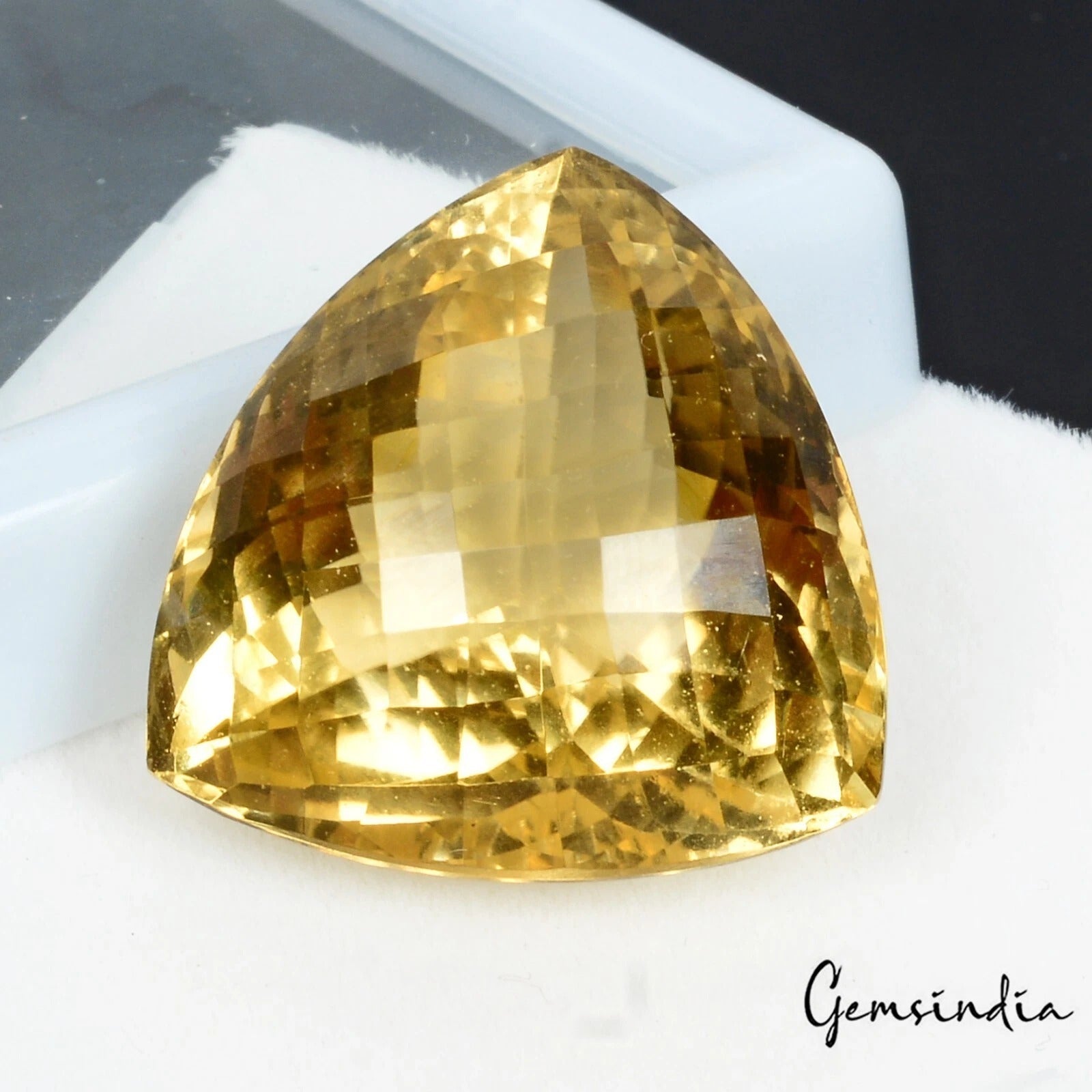 Trillion Checker Cut Natural Unheated Top Rich Yellow Citrine Brazil 42.65Ct Gem