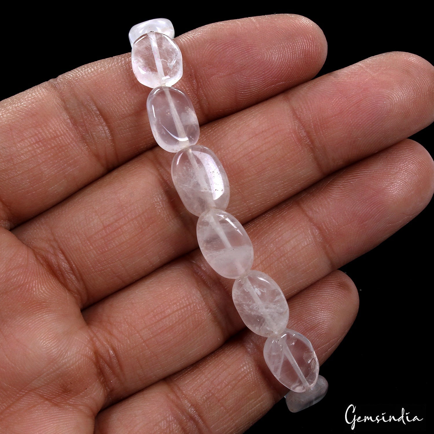 58.40 Ct Natural Untreated Pink Rose Quartz Oval Cab Handmade Beaded Gemstone