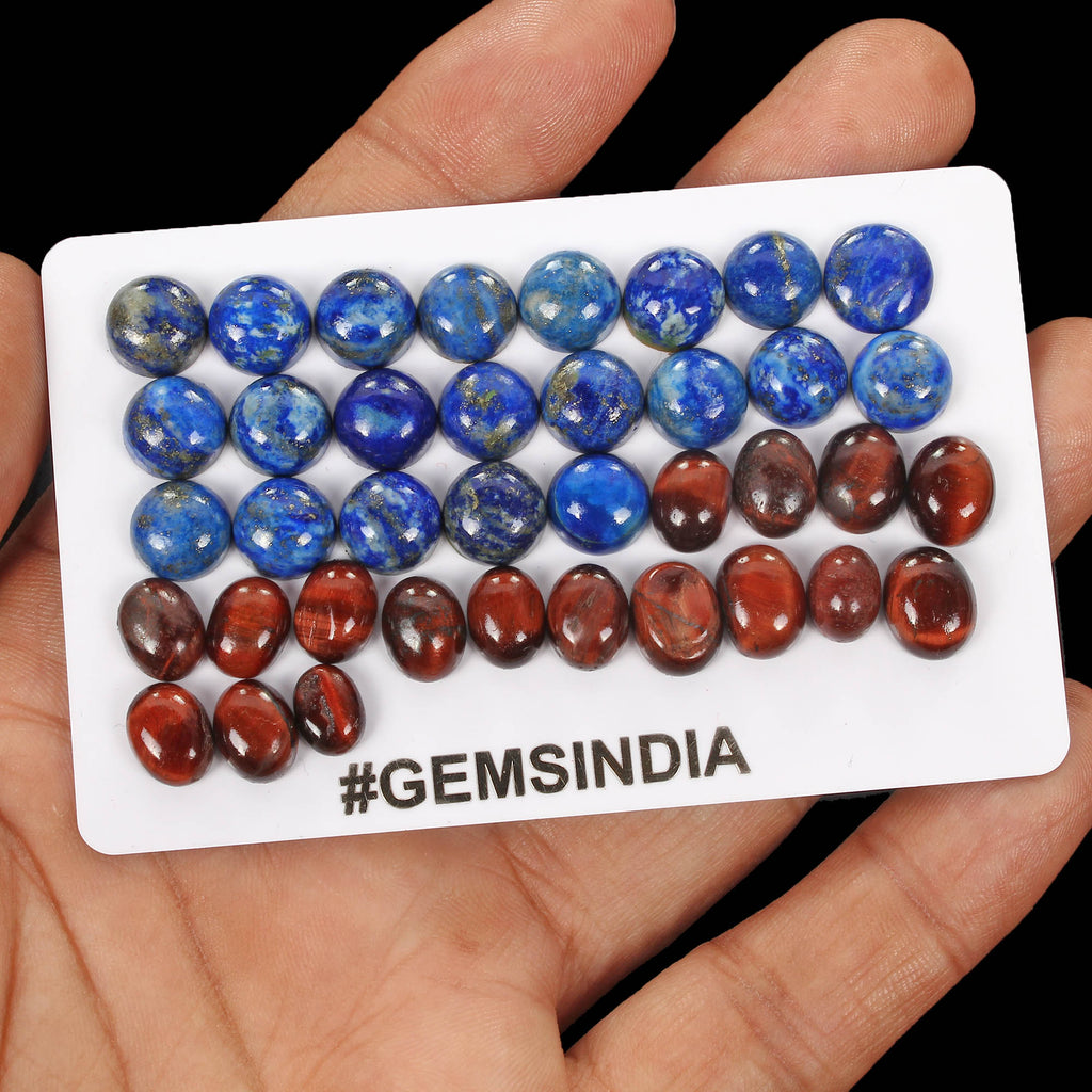 102.70 Cts/38 Pcs Natural Red Tiger Eye Blue Lapis Lazuli Mix Cab Loose Gems Lot
