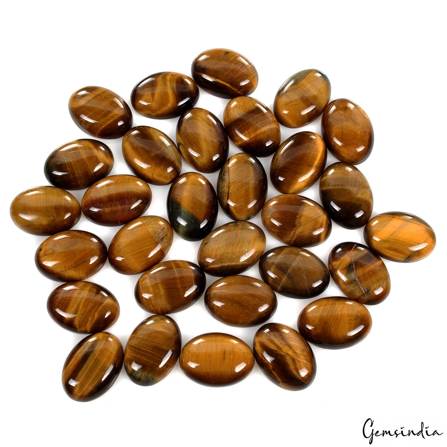 Tiger Eye Lot, Cabochon, Untreated, Yellow — 30 Pieces, 18mm, 300 Ct