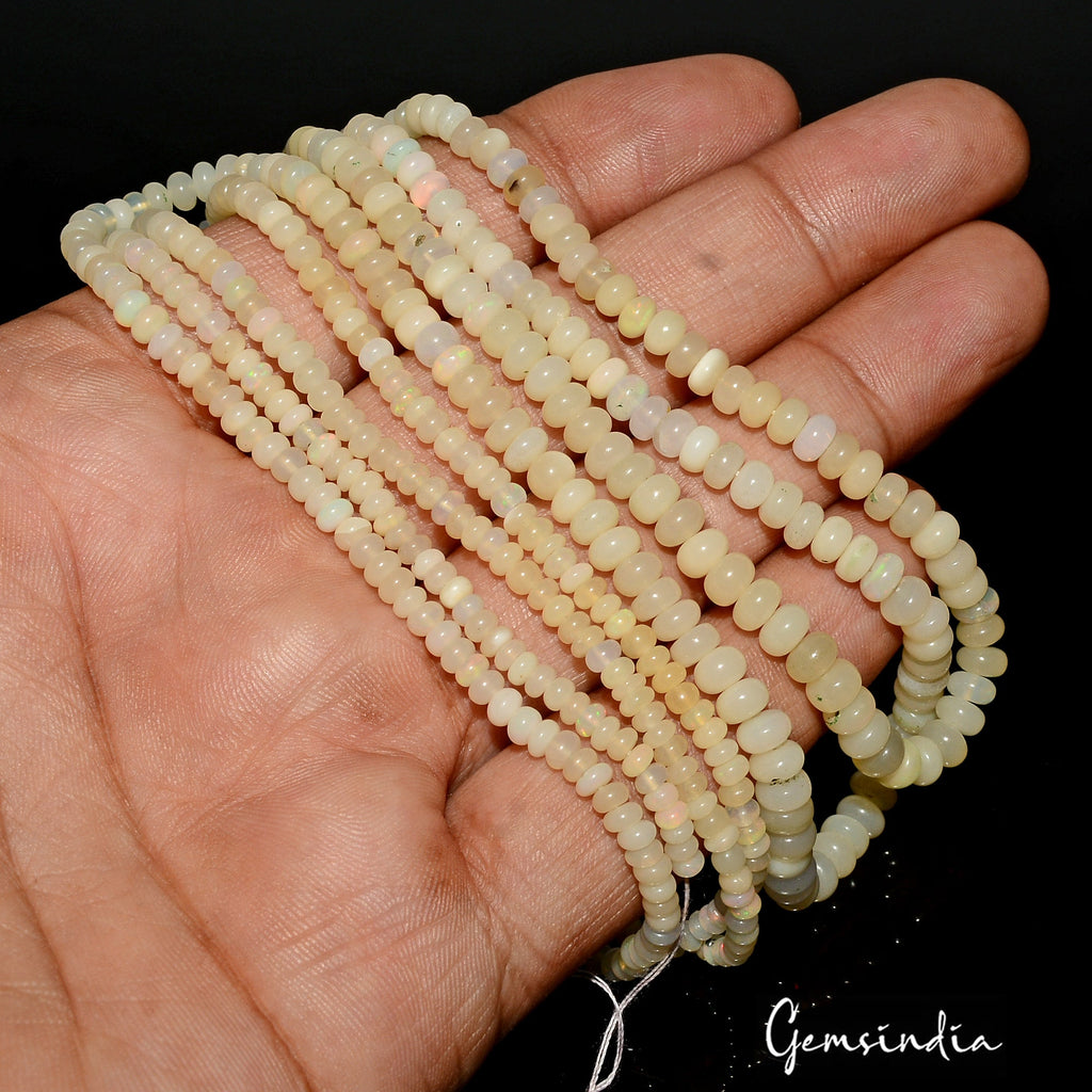 75.30 Cts/2 Pcs Natural Untreated Multi Shine Opal Round Cab Bead Strand 19"Each