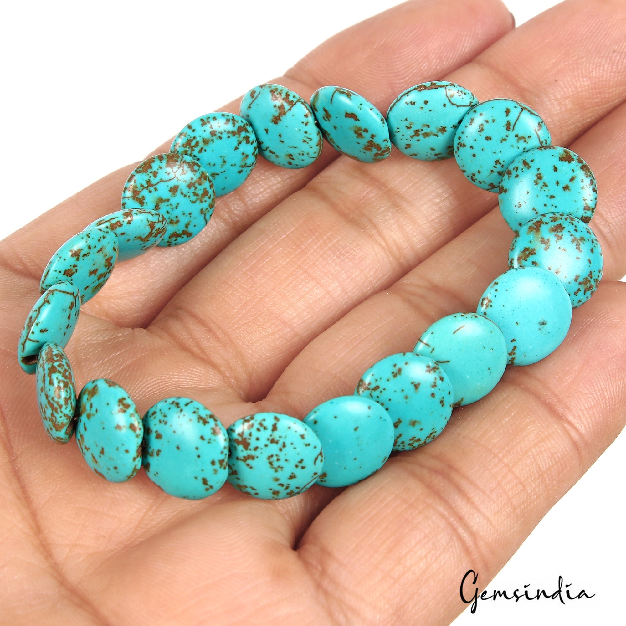 63.00 Ct Blue Chinese Coin Shape Drilled Beaded Handmade Adjustable Gem Bracelet