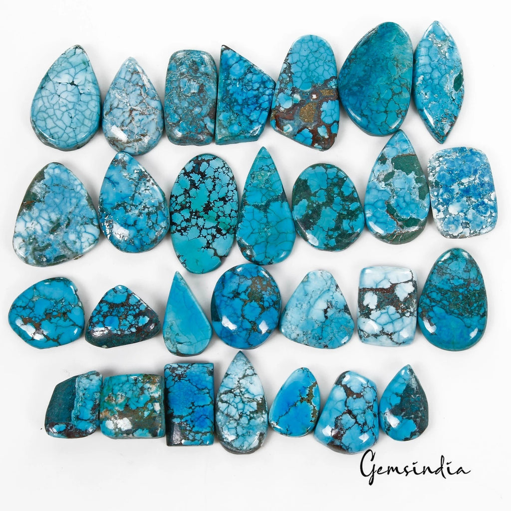 Turquoise Lot, Cabochon, Oval, Pear, Fancy, Marquise & Cushion Cabochon, Color Enhanced — 28 Pieces, 13mm, 300 Ct