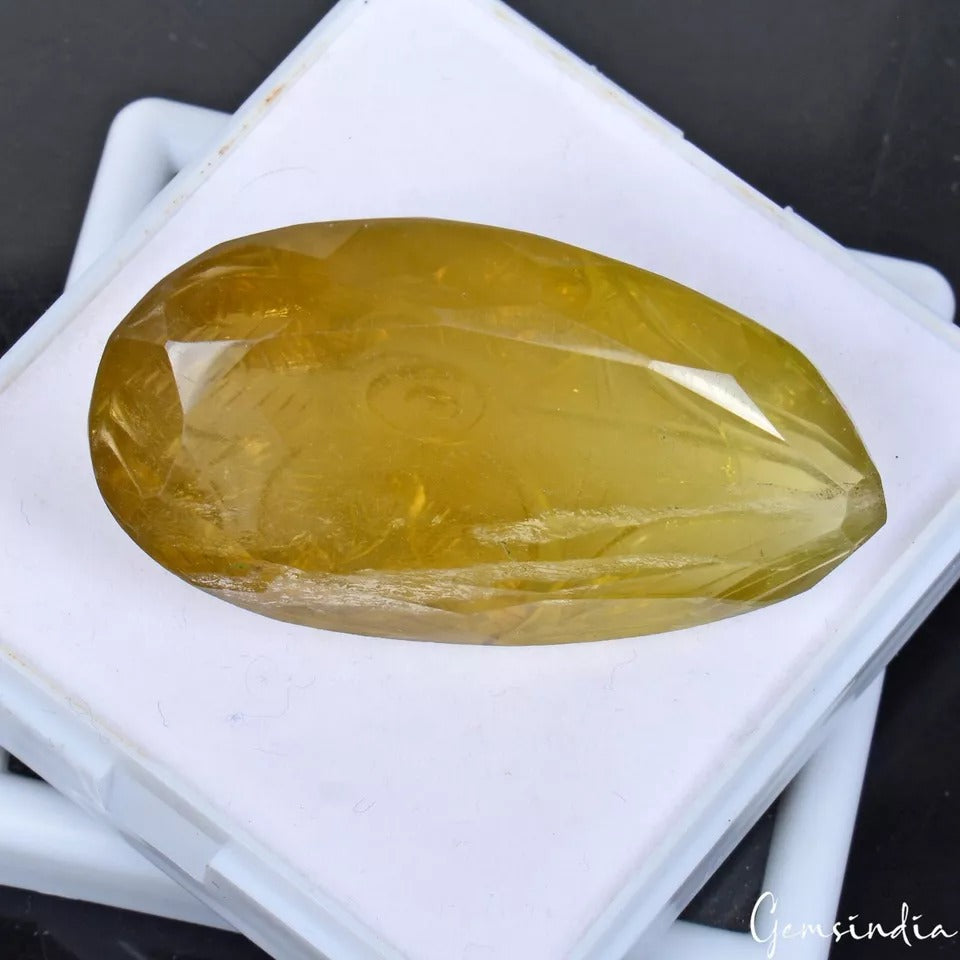 181.40 Cts Natural Untreated Yellow Citrine Quartz Pear Carved Gem For Pendant