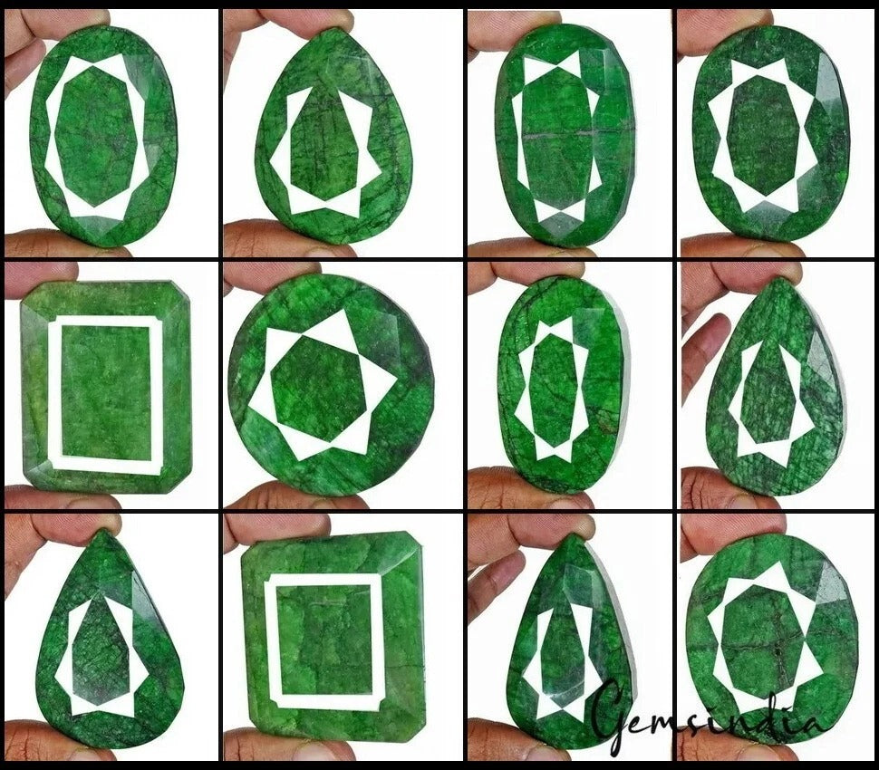 Huge 5800 Ct Natural Green Emerald Earth-Mined Mix Cut Loose Gemstones 12 Pcs