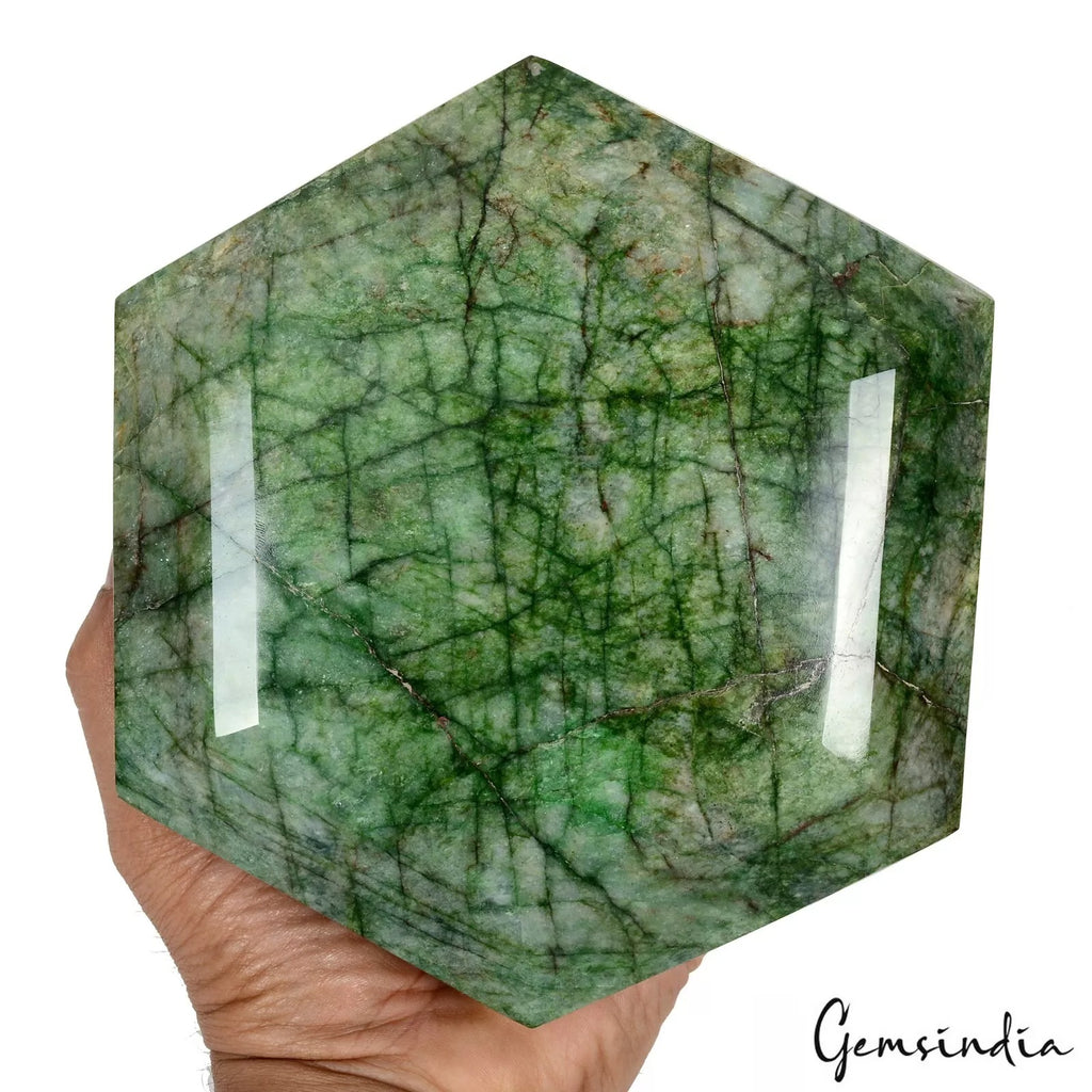 Emerald Loose Gemstone, Hexagon Faceted Cut, Color Enhanced — 7x6.1x3.5 inches, 18550 Ct (3.71 Kg), Brazil