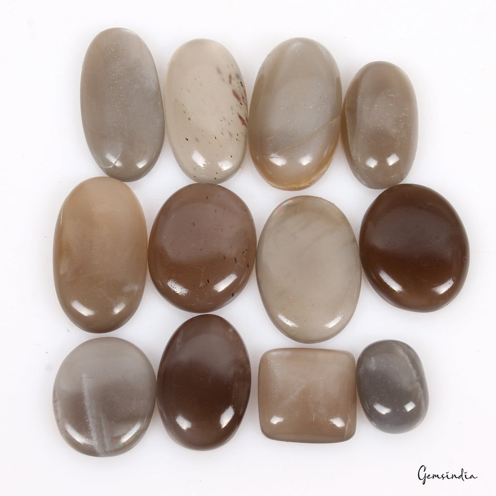 12 Pcs Natural Multi Color Silky Moonstone Mix Cabochon Loose Jewelry Gemstones