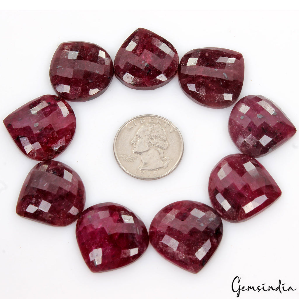 9 Pcs Natural Rich Red Ruby Pear Checker Heart Cut 19-24mm Gemstones w/Flat Back
