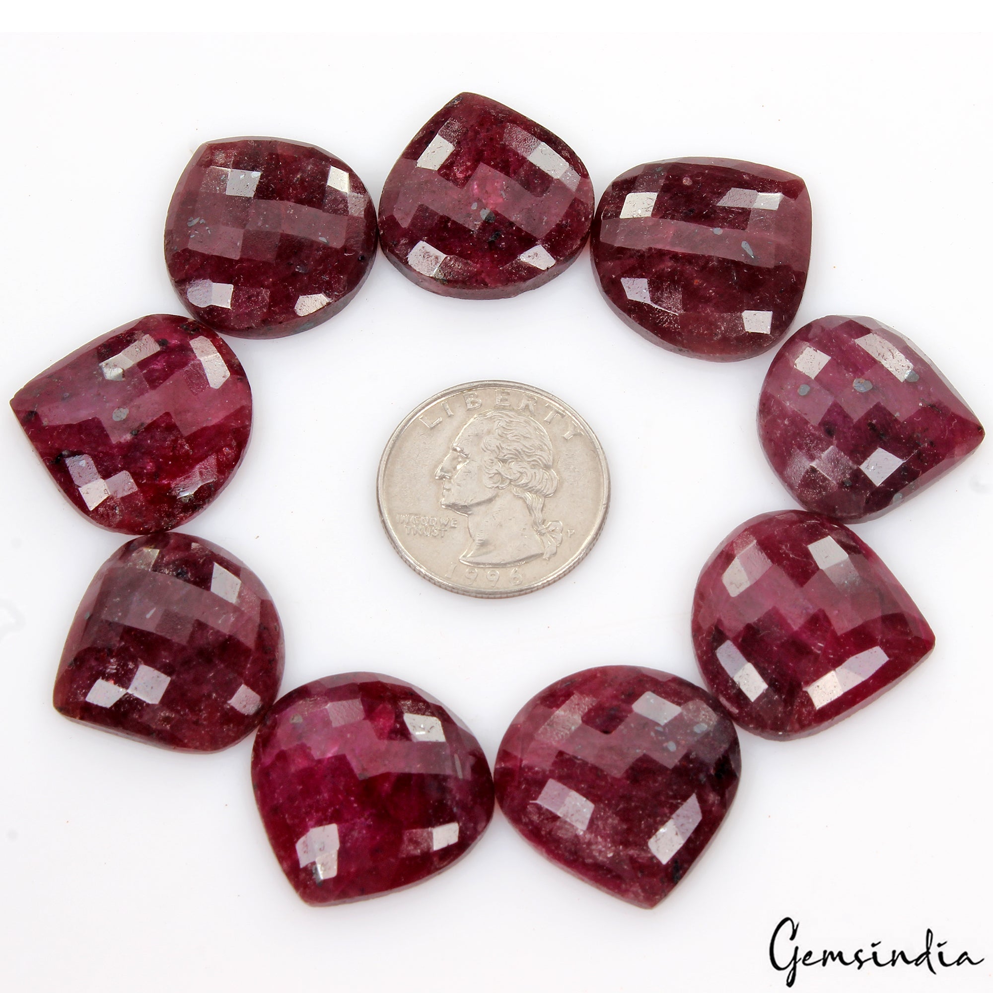 9 Pcs Natural Rich Red Ruby Pear Checker Heart Cut 19-24mm Gemstones w/Flat Back