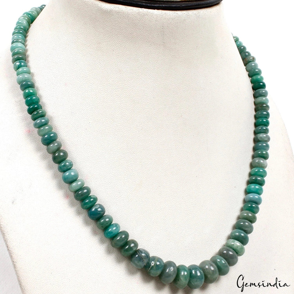220 Ct Natural Green Emerald Gem Round Beaded Graduation Style Necklace