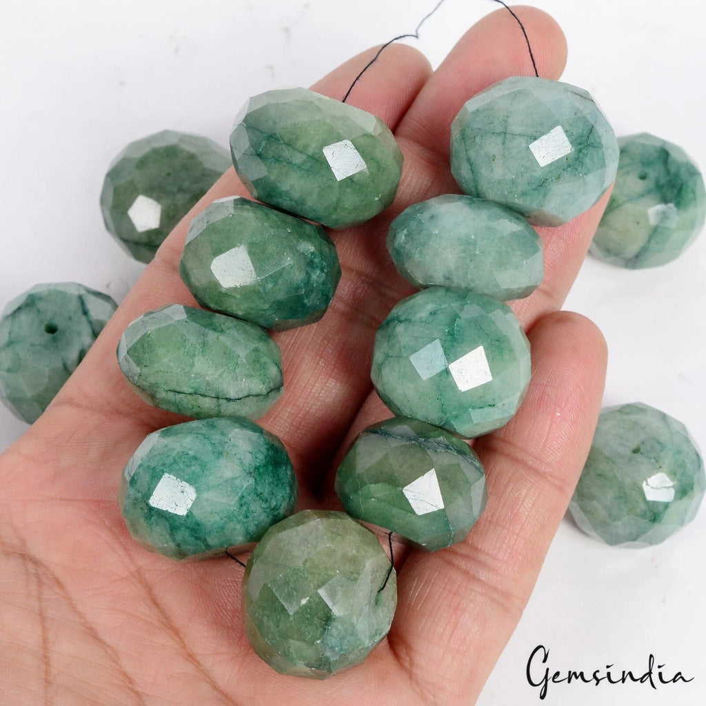 1000 Ct/13 Pcs Natural Green Emerald Round Checker Cut Loose Beads For Jewelry