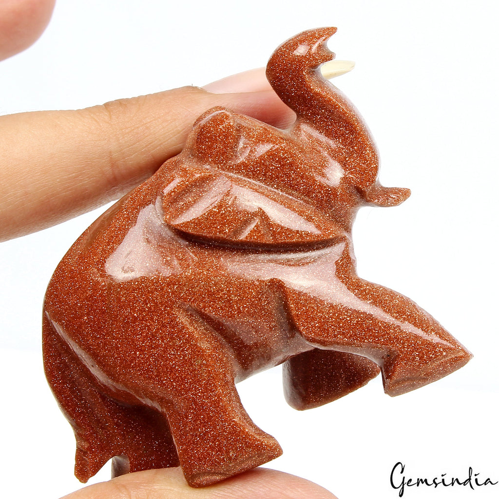 255 Ct Handmade Natural Brown Sunstone Baby Elephant Statue Sculpture ~1.7" tall