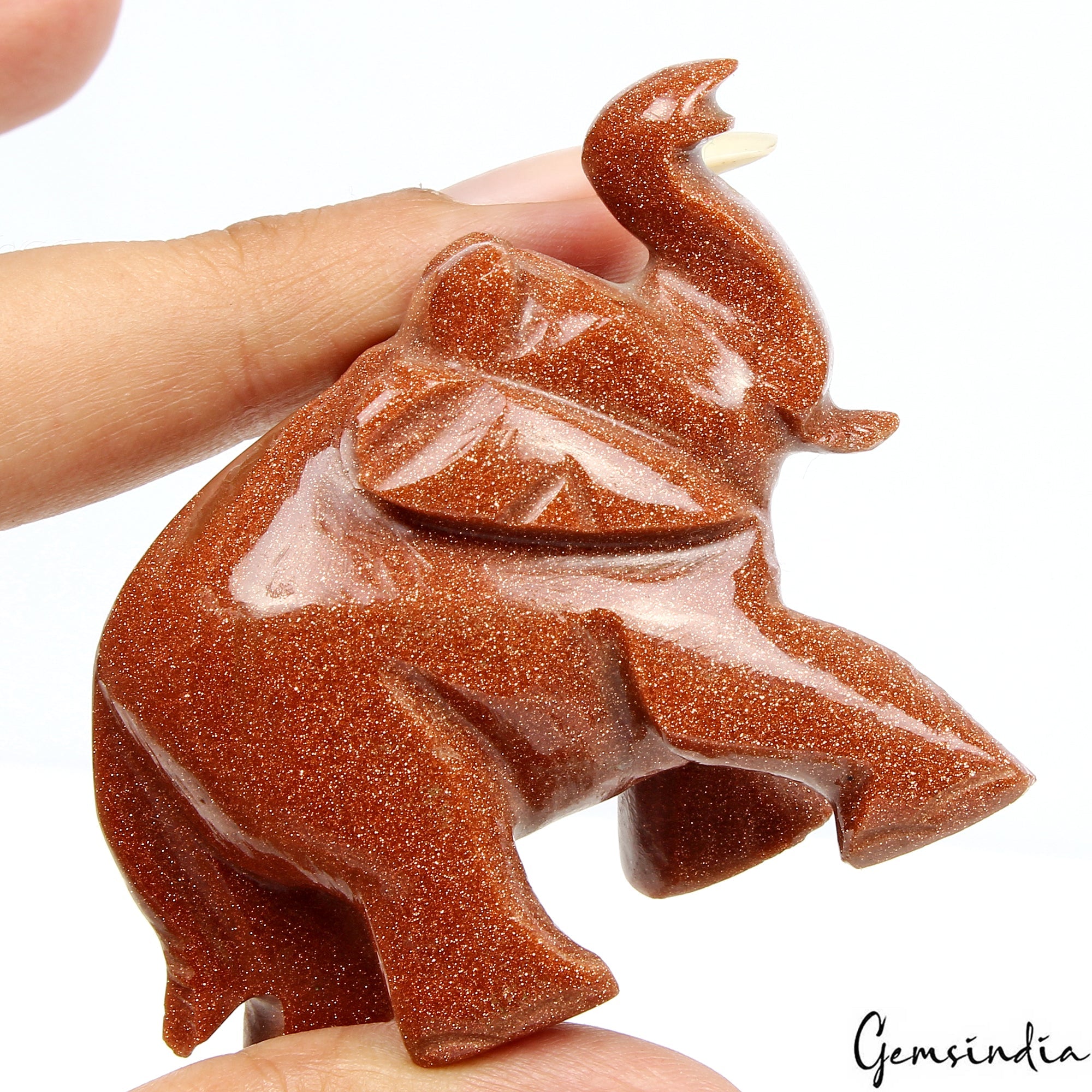 255 Ct Handmade Natural Brown Sunstone Baby Elephant Statue Sculpture ~1.7" tall
