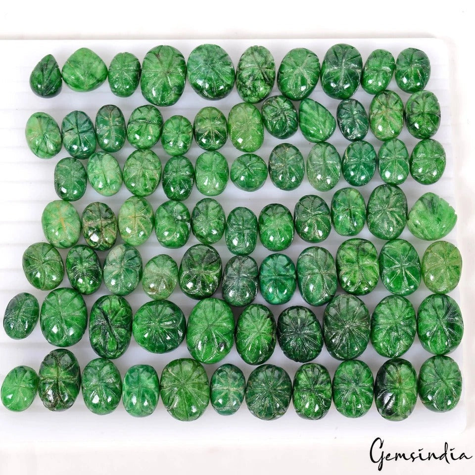 870 Ct/76 Pcs Natural Carving Green Emerald Mix, Ring Size Loose Gemstones Lot