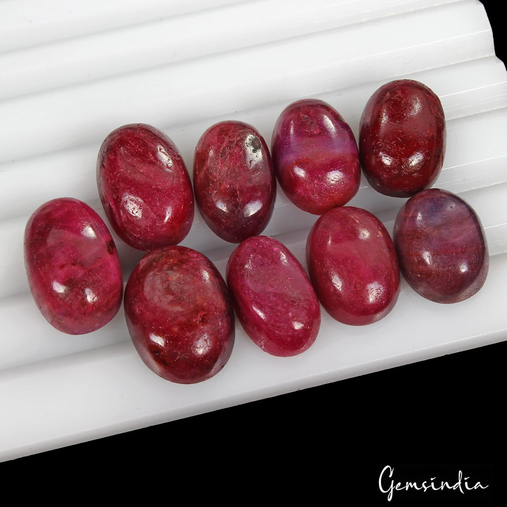 9 Pcs Natural Red Ruby Oval Cabochon Loose Gemstone Lot 140.20 Ct For Jewelry