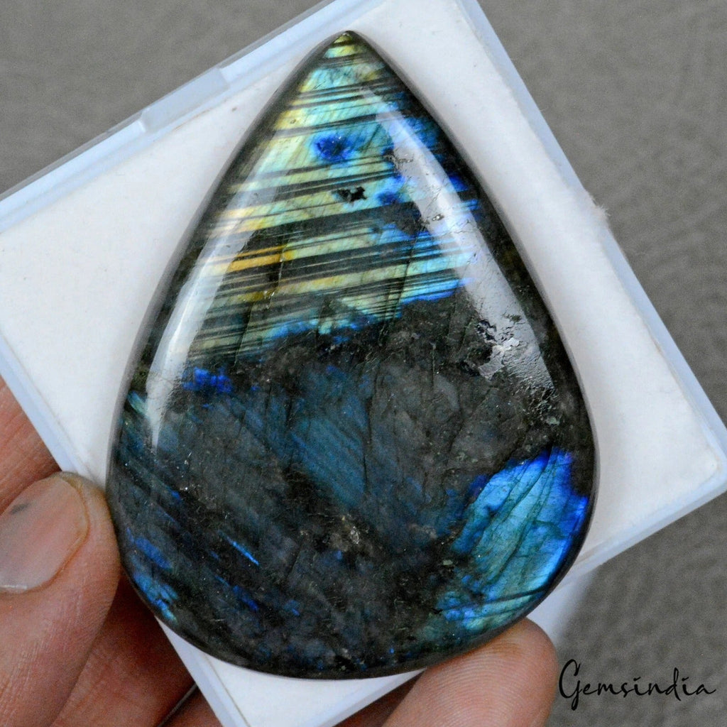 220 Cts Natural Untreated Golden Blue Labradorite Pear Cab Loose Gem For Pendant