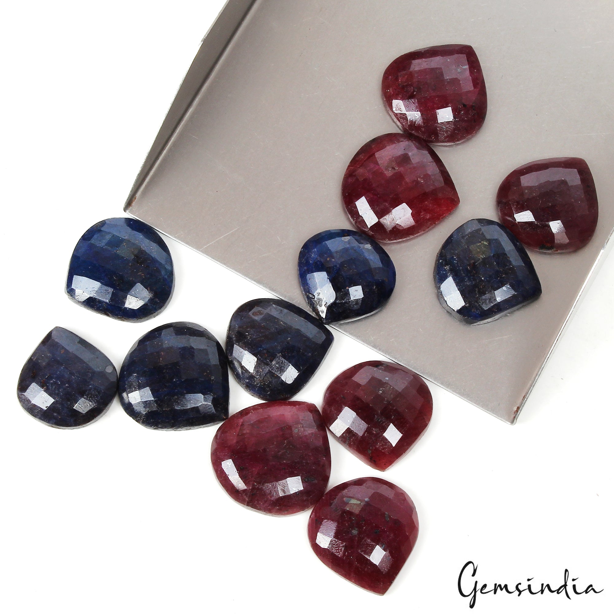 12 Pcs Natural Ruby Sapphire Heart /Pear Checker Cut 20mm-24mm Gemstones ~370 Ct