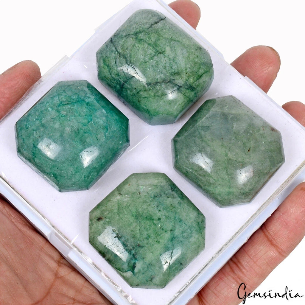 4 Pcs Natural Green Emerald Octagon Shape Loose Cabochon 34-43mm Gemstones Lot