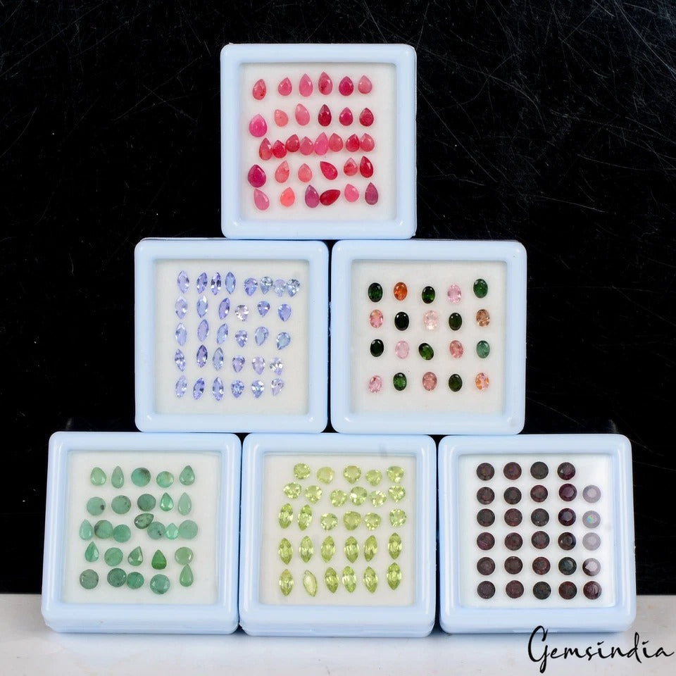 6 Lots Estate Genuine Semi Precious Mix Cut Multi Gemstones Collection ~68 Pcs