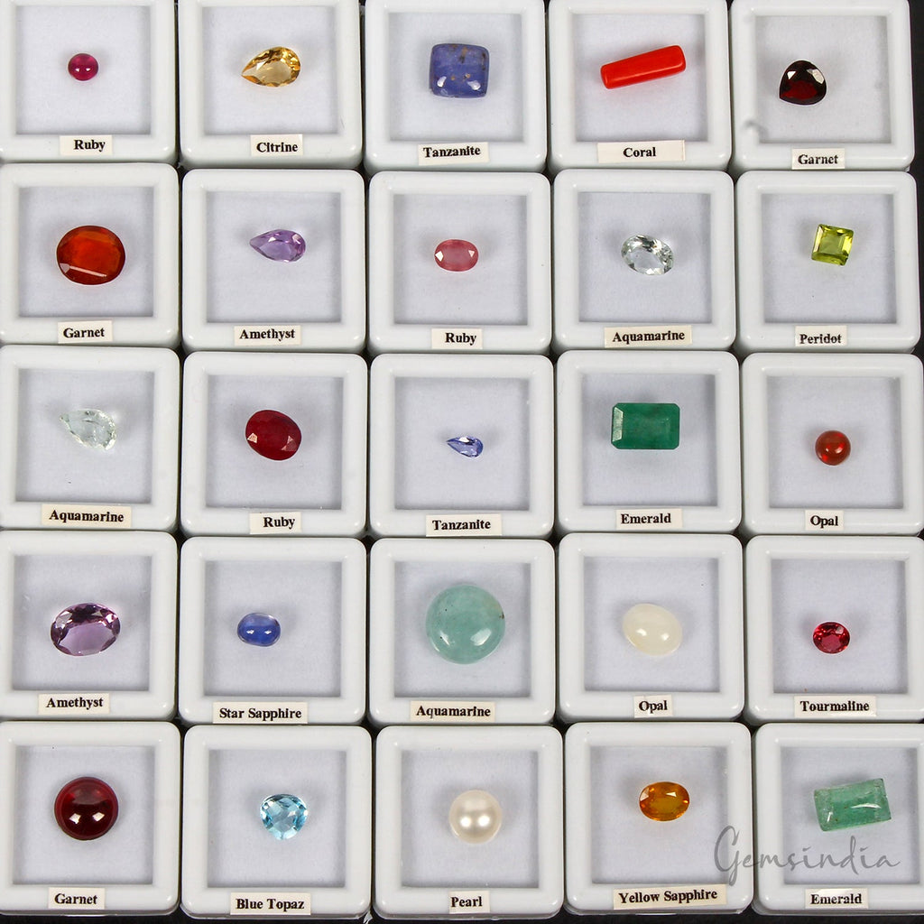 25Pcs Estate Genuine Precious Loose Mix Cut Multi Gemstones Collection w/ Boxes
