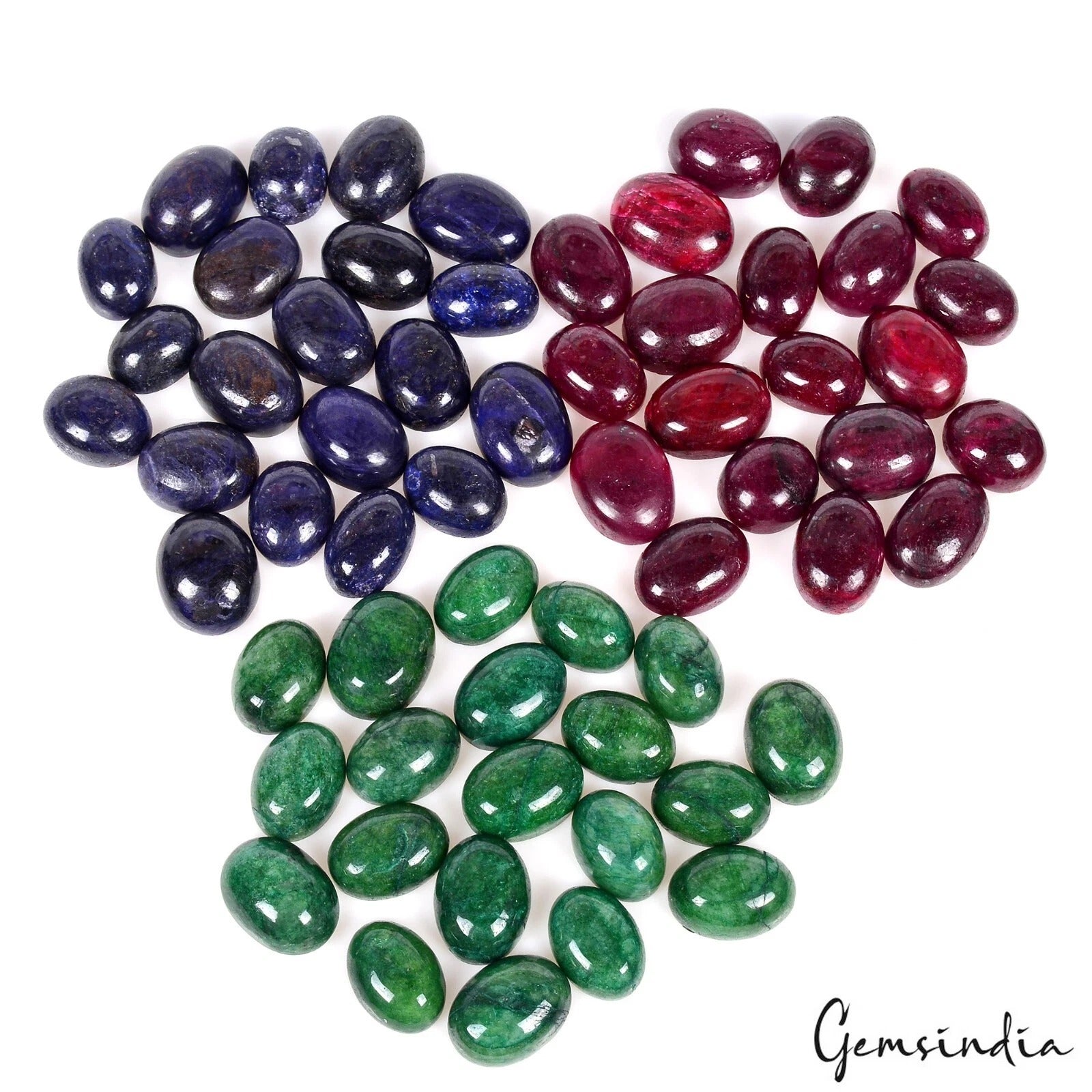 750 Ct./60 Pcs Natural Emerald Ruby Sapphire OVal Cabochon Loose Gemstones Lot