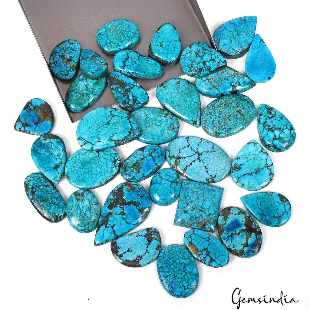 Turquoise Lot, Loose Gemstone, Oval, Pear & Fancy Cabochon, Blue — 33 Pieces, 20mm to 39mm, 800 Ct