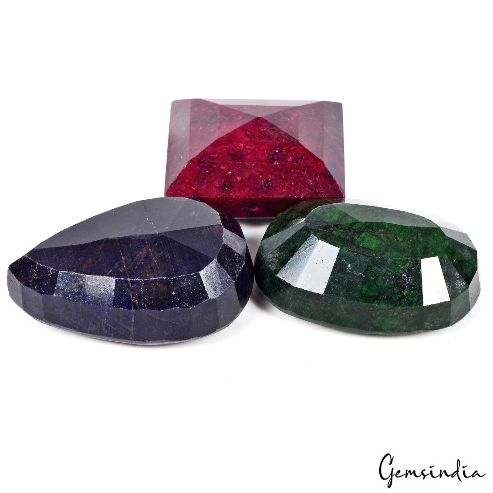 1800 Ct Natural Ruby Emerald & Sapphire Mix Faceted Loose Gemstone Lot 52-65mm