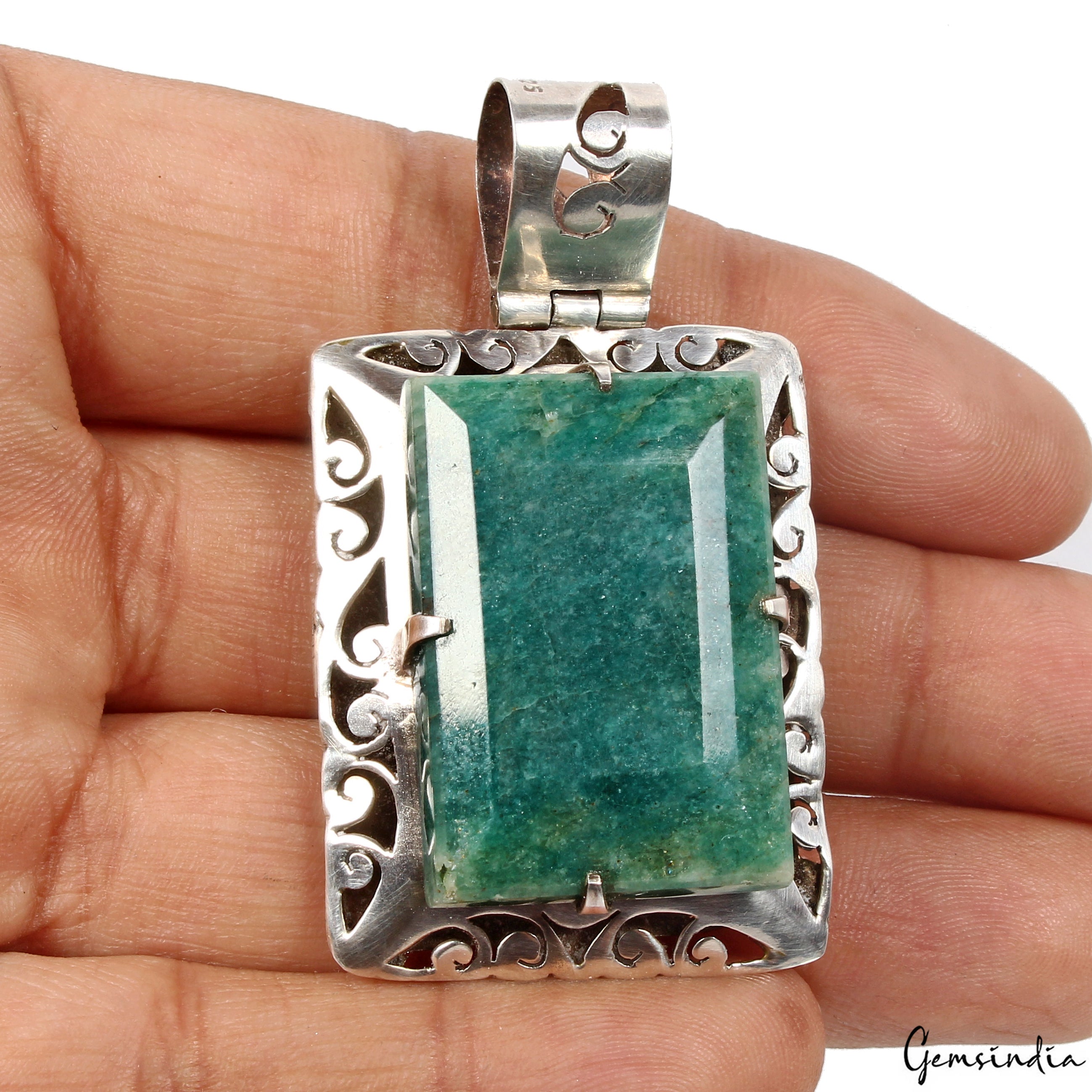 24 Gms Certified Natural Green Emerald Handmade 925 Sterling Silver Huge Pendant