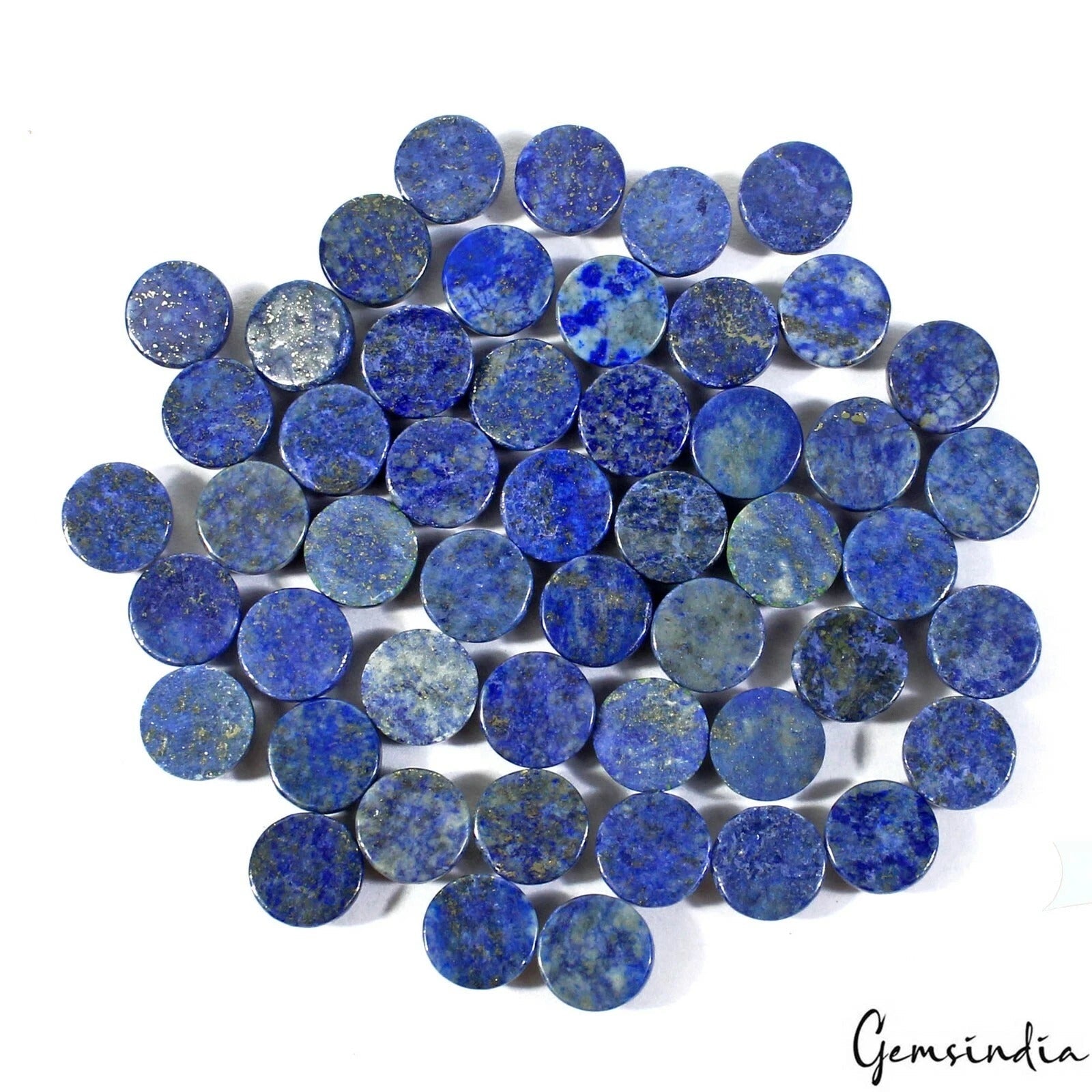 240.75 Cts/50 Pcs Natural Blue Lapis Lazuli Round Cab Calibrated Loose Gems Lot