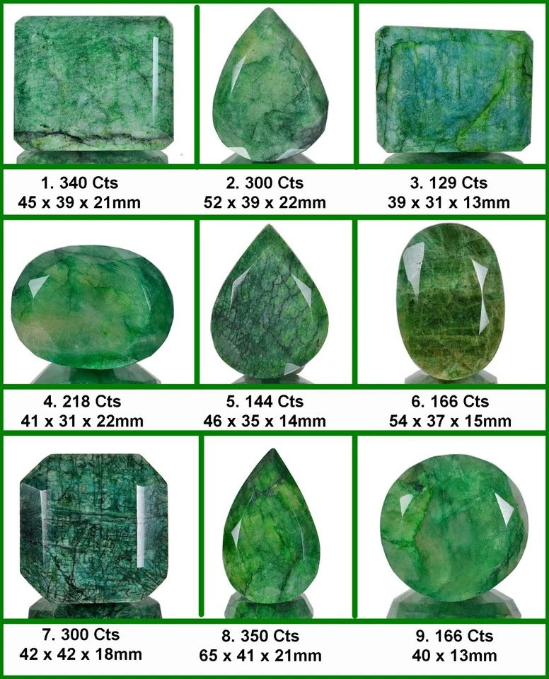 Emerald Lot, Loose Gemstone, Color Enhanced — 9 Pieces, 39mm to 65mm, 2113 Ct, Brazil