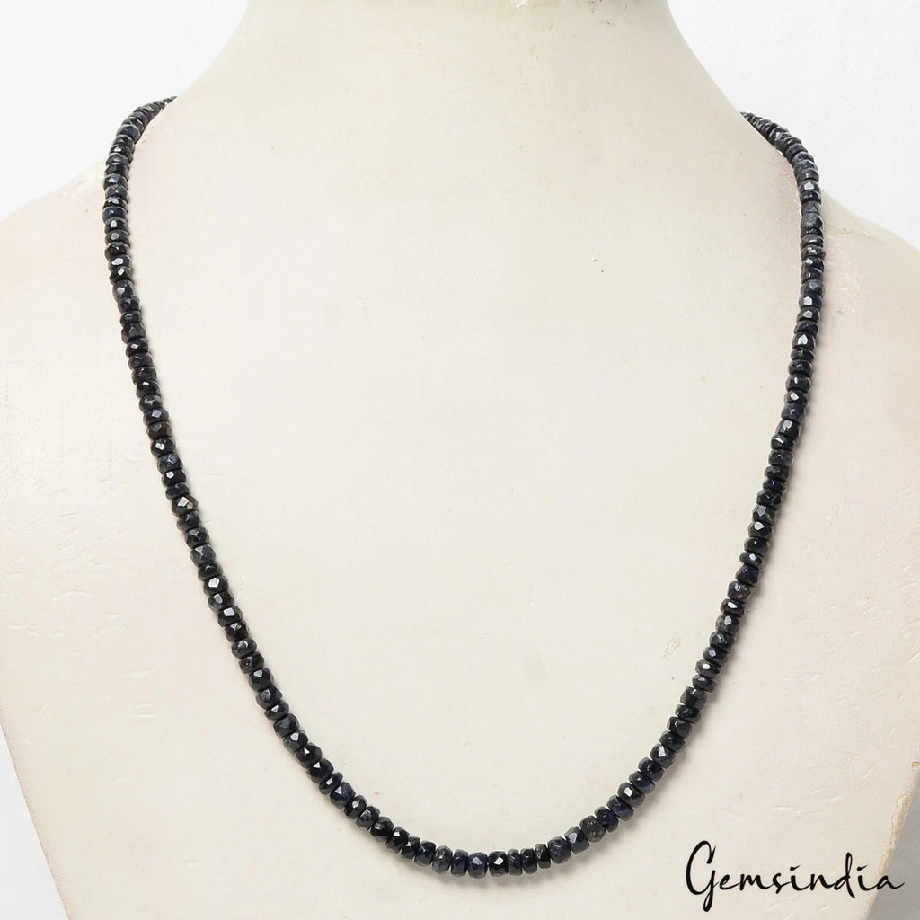 109.50 Ct Natural Blue Sapphire Round Beaded Single Strand Handmade Necklace 18"