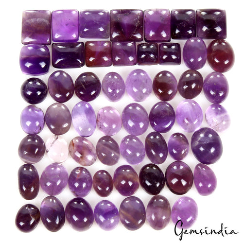 Amethyst Lot, Cabochon, Untreated, Purple — 54 Pieces, 7mm to 12mm, 190.60 Ct, Madagascar