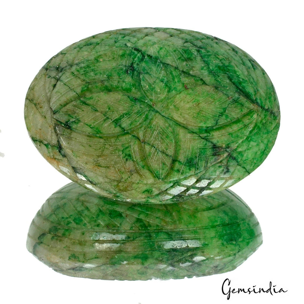 360 Cts Natural Brazilian Green Emerald Hand Made Oval Both Side Carved Huge Gem
