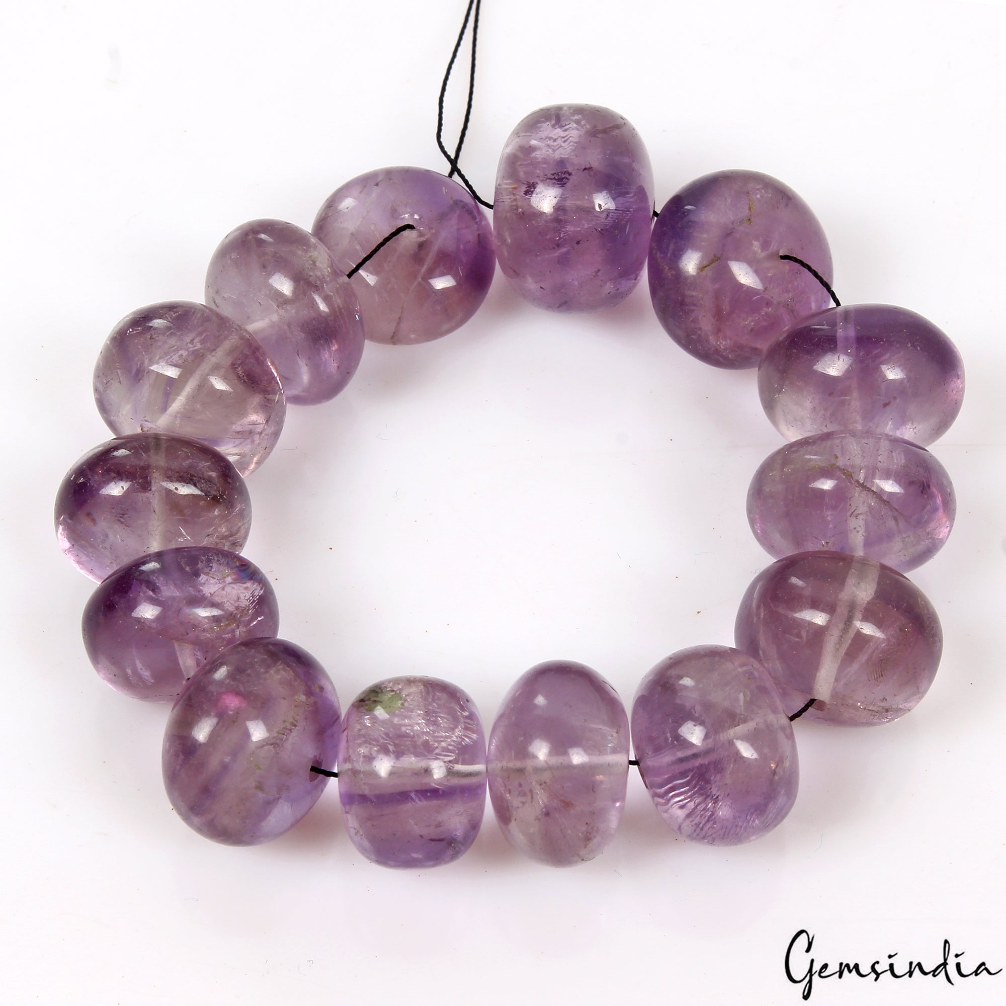 390 Ct/14 Pcs Natural Brazilian Purple Amethyst Round Cab Drilled Beads Gems Lot