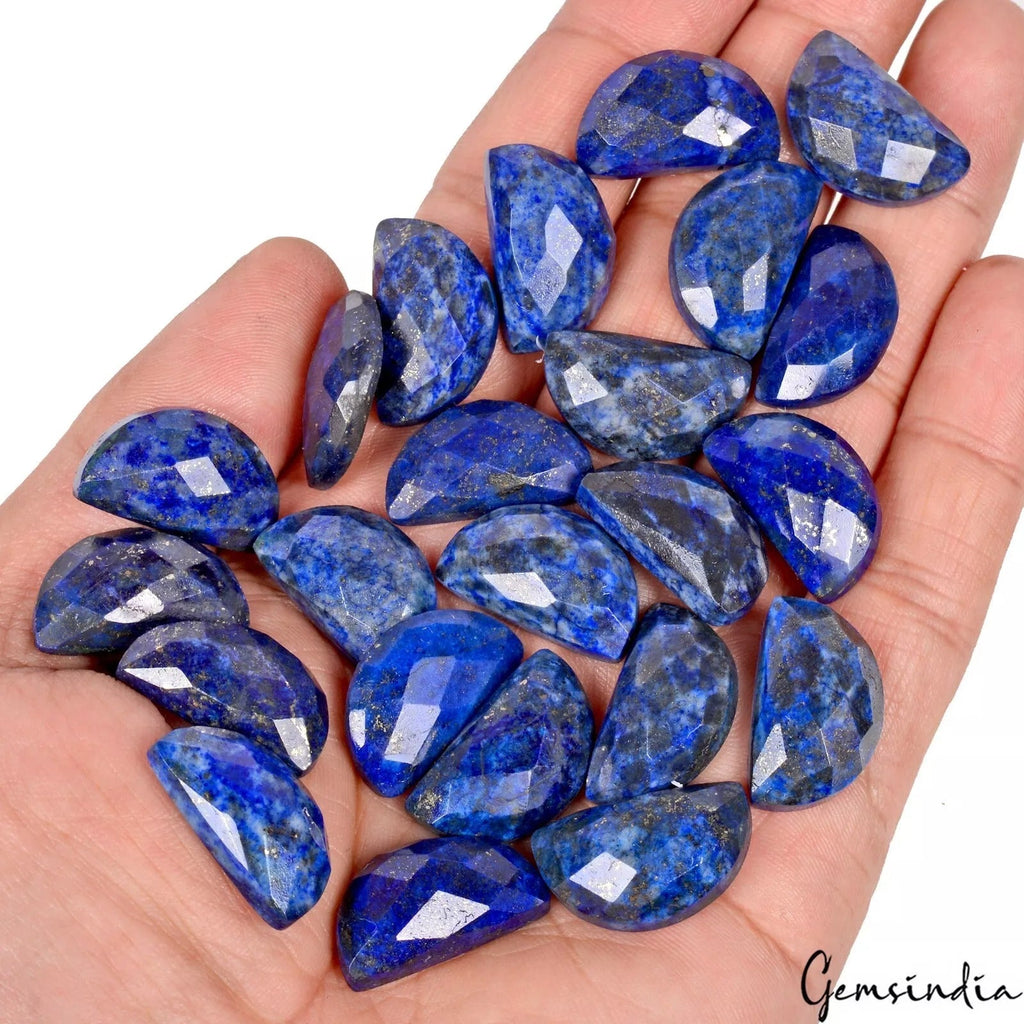 23 Pc Natural Blue Lapis Moon 23x13mm Beautiful Unique Checker Cut Gemstones Lot