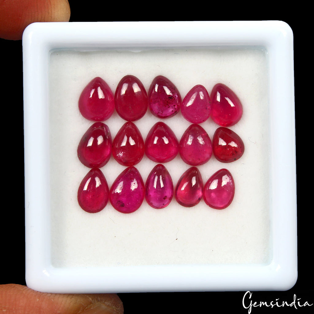 15 Pcs Natural Ruby Mozambique Pear Cab 5-7mm Top Red Certified Loose Gemstones