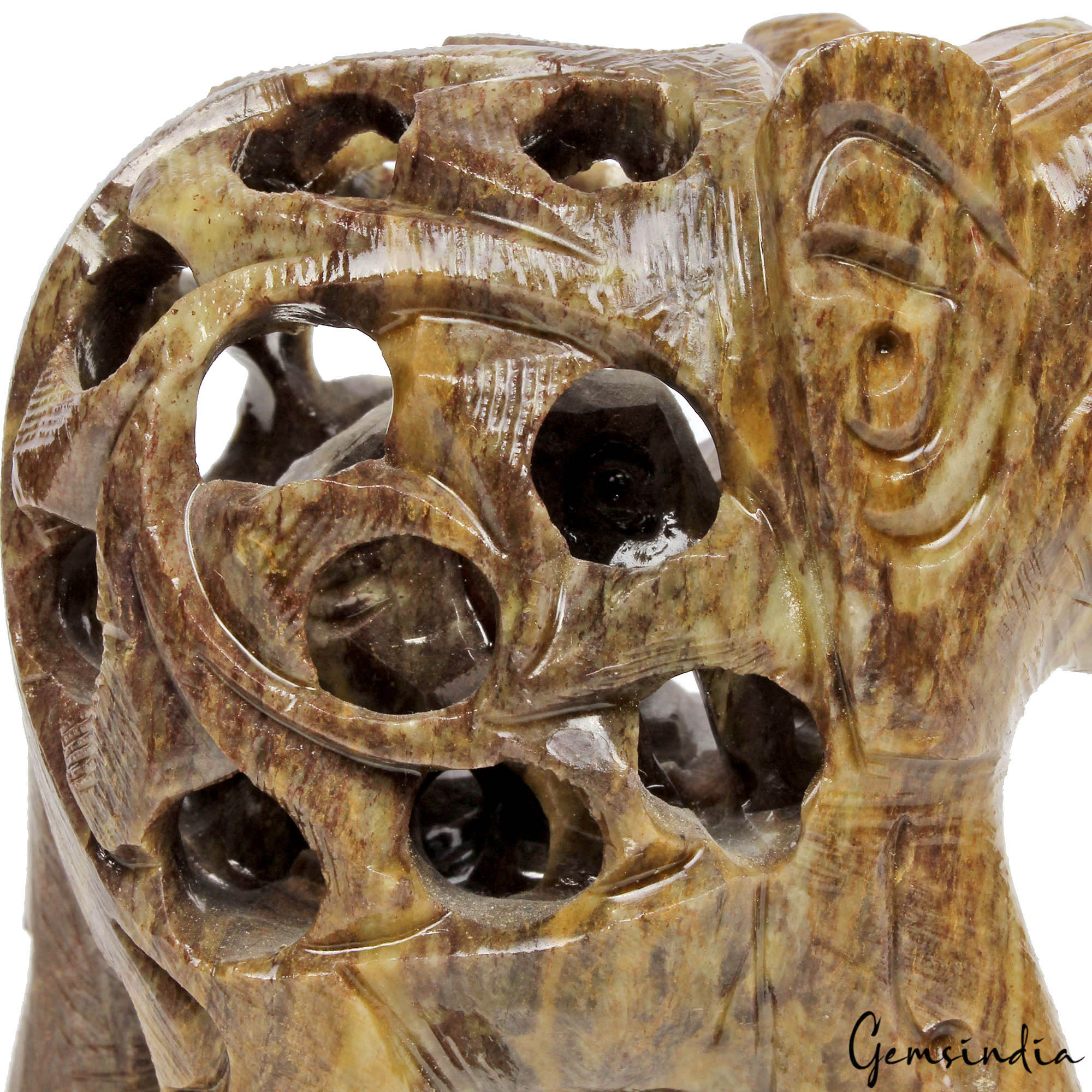 1430 Ct Soapstone Carved Elephant - Baby Inside Mother's Tummy Sculpture/Statue