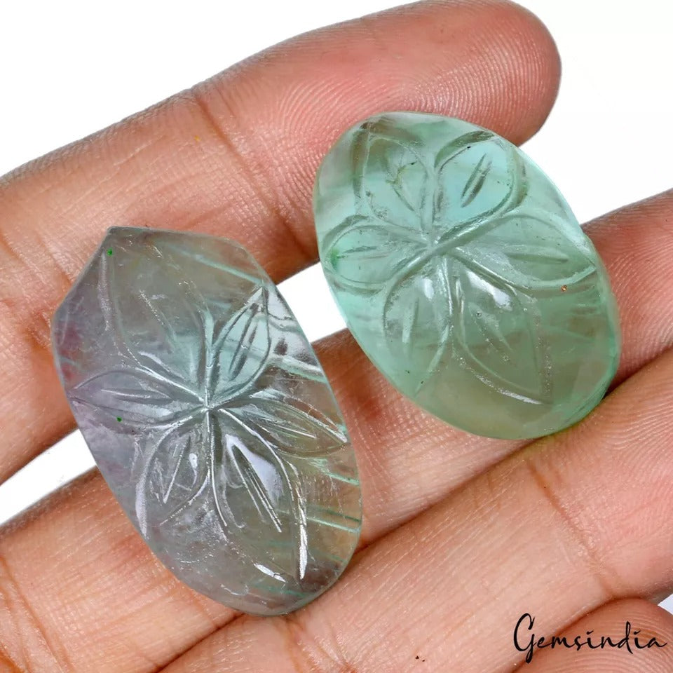 140.60 Ct Natural Green Fluorite Floral Carved Fancy Untreated Pendant Size Gems